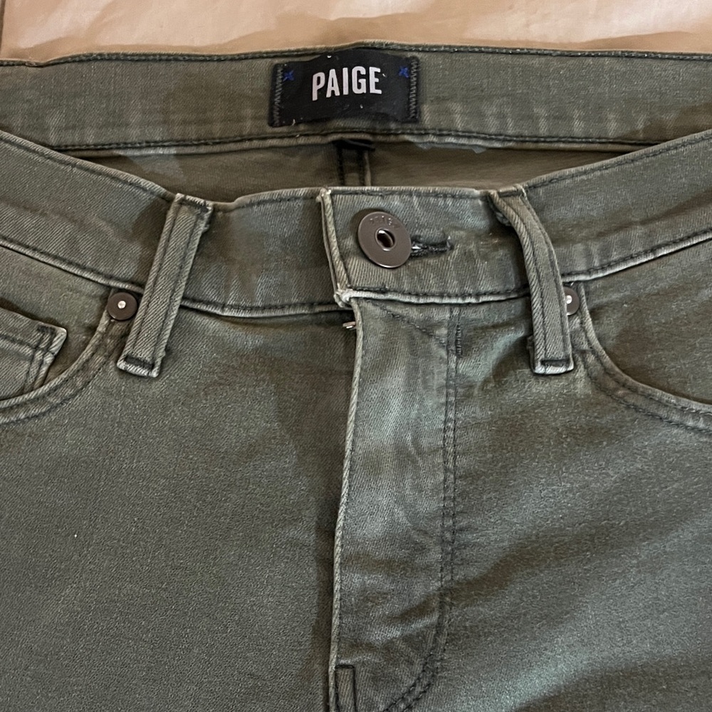 PAIGE olive straight leg pants with mid level rise